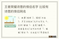 王者荣耀诗意的情侣名字 比较有诗意的情侣网名