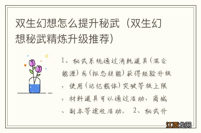 双生幻想秘武精炼升级推荐 双生幻想怎么提升秘武