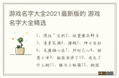 游戏名字大全2021最新版的 游戏名字大全精选