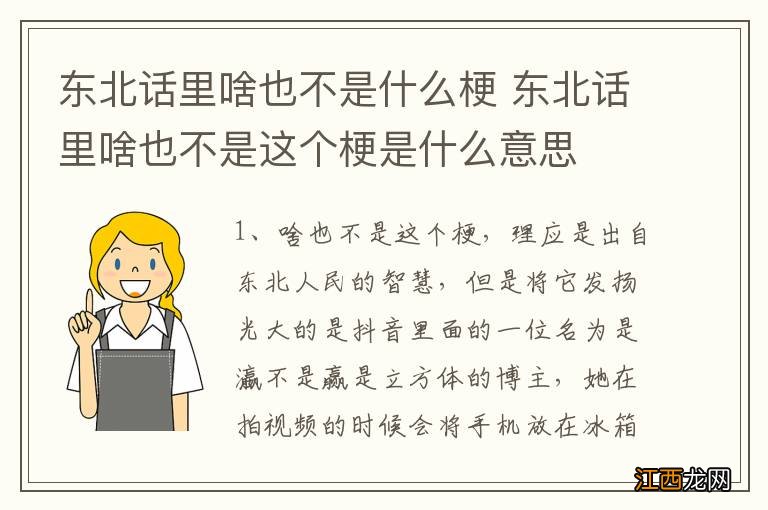 东北话里啥也不是什么梗 东北话里啥也不是这个梗是什么意思