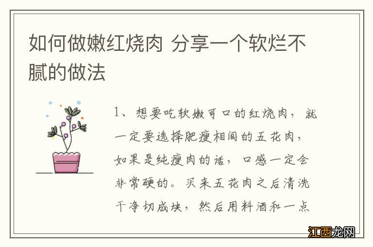 如何做嫩红烧肉 分享一个软烂不腻的做法