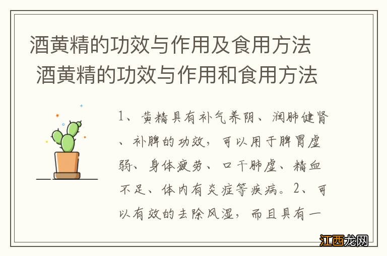 酒黄精的功效与作用及食用方法 酒黄精的功效与作用和食用方法