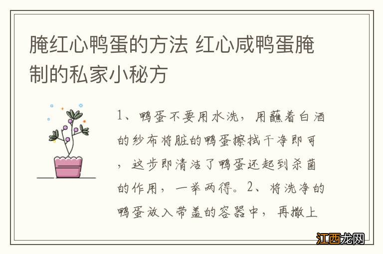 腌红心鸭蛋的方法 红心咸鸭蛋腌制的私家小秘方