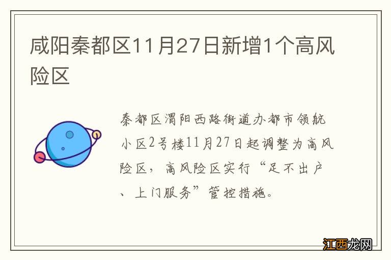 咸阳秦都区11月27日新增1个高风险区