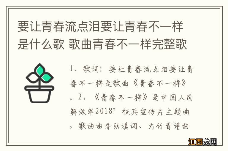 要让青春流点泪要让青春不一样是什么歌 歌曲青春不一样完整歌词介绍