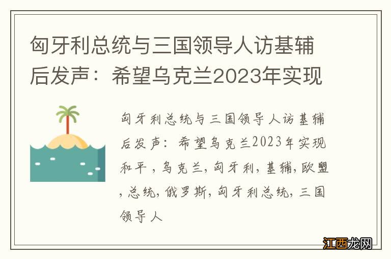 匈牙利总统与三国领导人访基辅后发声：希望乌克兰2023年实现和平