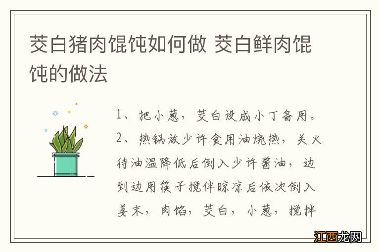 茭白猪肉馄饨如何做 茭白鲜肉馄饨的做法