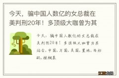 今天，骗中国人数亿的女总裁在美判刑20年！多顶级大咖曾为其站台