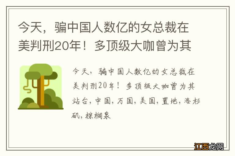 今天，骗中国人数亿的女总裁在美判刑20年！多顶级大咖曾为其站台