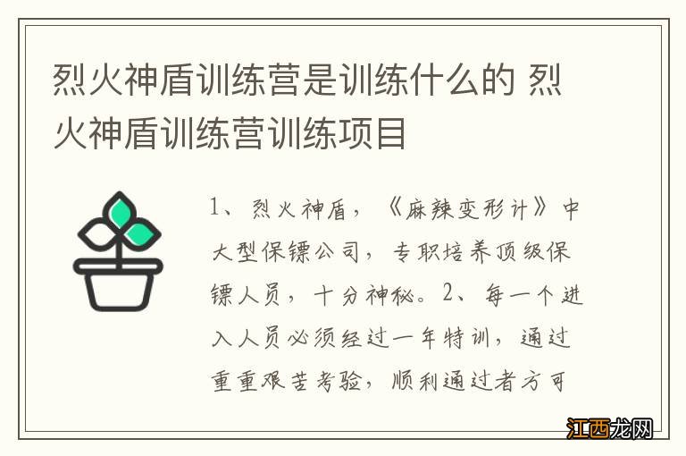 烈火神盾训练营是训练什么的 烈火神盾训练营训练项目