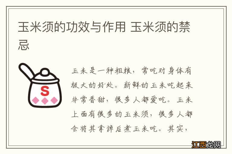 玉米须的功效与作用 玉米须的禁忌