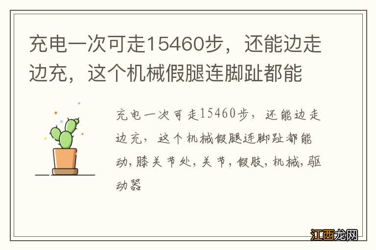 充电一次可走15460步，还能边走边充，这个机械假腿连脚趾都能动