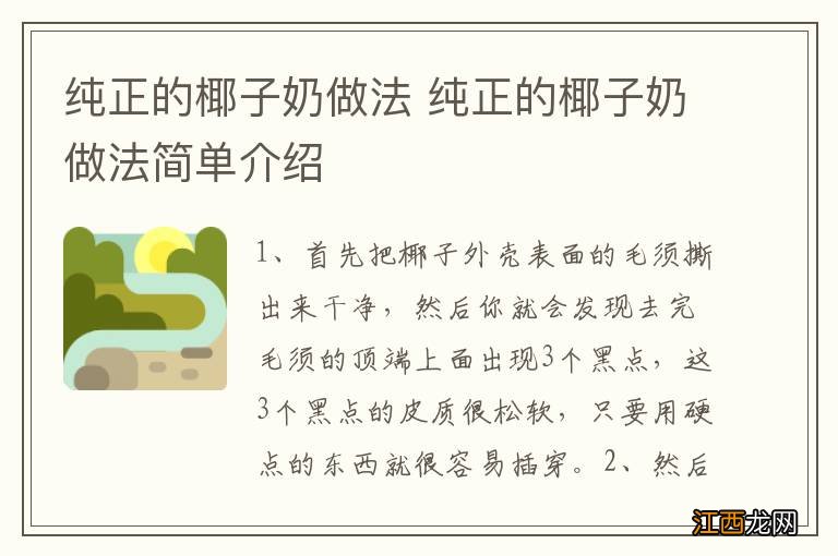 纯正的椰子奶做法 纯正的椰子奶做法简单介绍