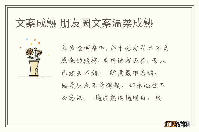 文案成熟 朋友圈文案温柔成熟