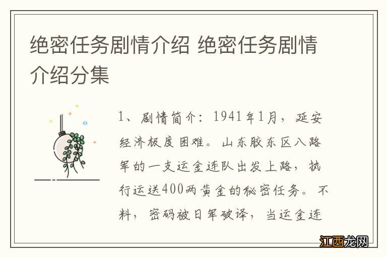 绝密任务剧情介绍 绝密任务剧情介绍分集