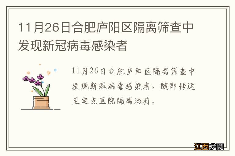 11月26日合肥庐阳区隔离筛查中发现新冠病毒感染者