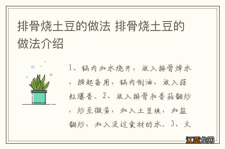 排骨烧土豆的做法 排骨烧土豆的做法介绍