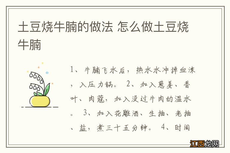 土豆烧牛腩的做法 怎么做土豆烧牛腩