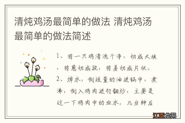 清炖鸡汤最简单的做法 清炖鸡汤最简单的做法简述