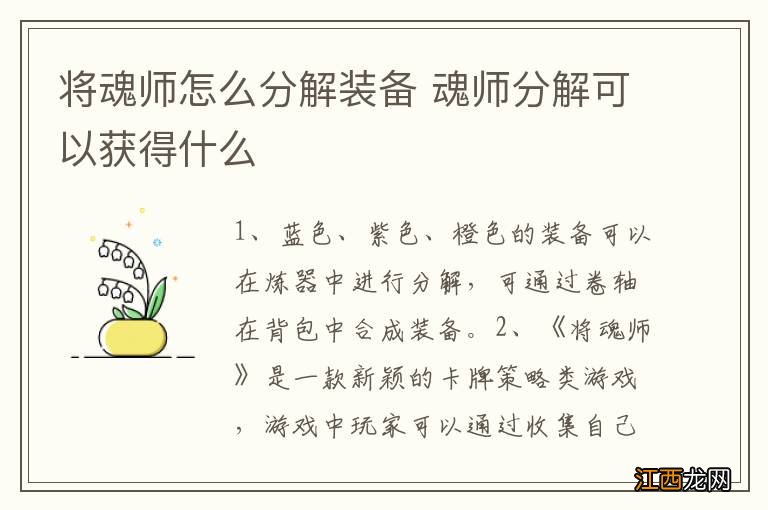 将魂师怎么分解装备 魂师分解可以获得什么