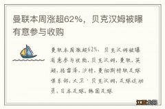 曼联本周涨超62%，贝克汉姆被曝有意参与收购