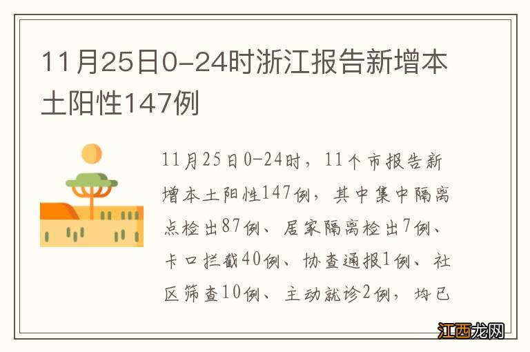 11月25日0-24时浙江报告新增本土阳性147例