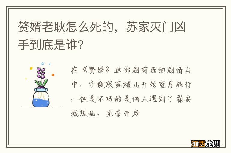 赘婿老耿怎么死的，苏家灭门凶手到底是谁？