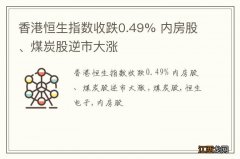 香港恒生指数收跌0.49% 内房股、煤炭股逆市大涨