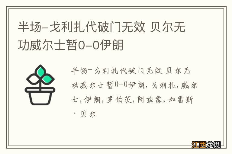 半场-戈利扎代破门无效 贝尔无功威尔士暂0-0伊朗