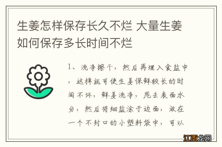 生姜怎样保存长久不烂 大量生姜如何保存多长时间不烂