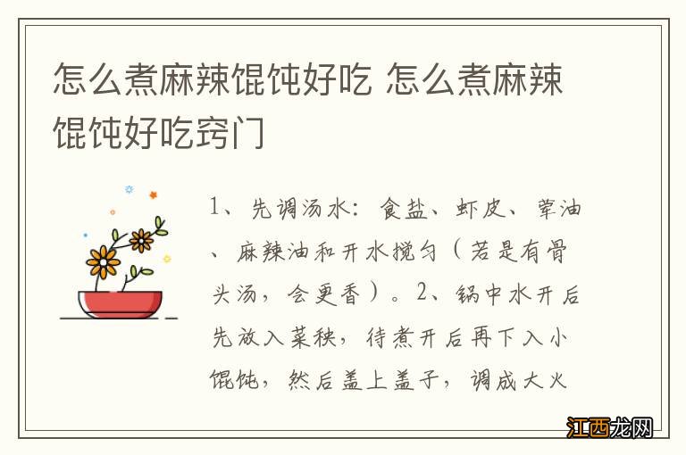 怎么煮麻辣馄饨好吃 怎么煮麻辣馄饨好吃窍门