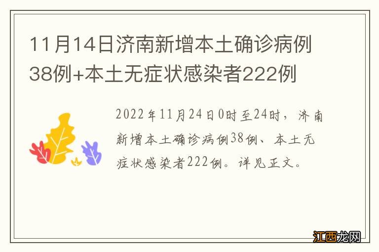 11月14日济南新增本土确诊病例38例+本土无症状感染者222例