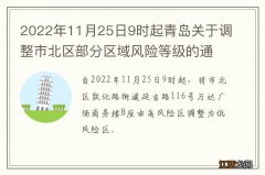 2022年11月25日9时起青岛关于调整市北区部分区域风险等级的通告