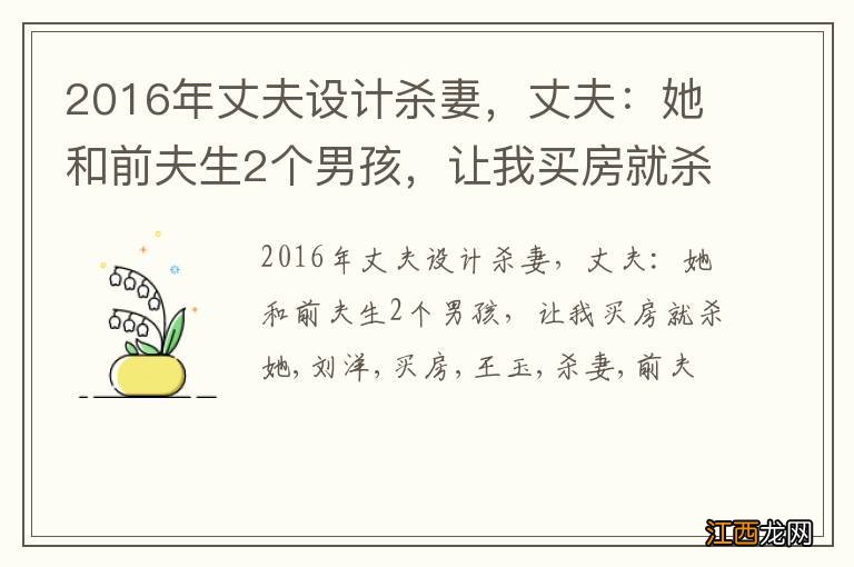 2016年丈夫设计杀妻，丈夫：她和前夫生2个男孩，让我买房就杀她