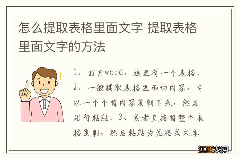 怎么提取表格里面文字 提取表格里面文字的方法