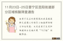 11月23日-25日晋宁区昆阳街道部分区域核酸筛查通告