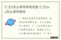 仁王2怎么保存游戏进度 仁王2pc怎么保存游戏