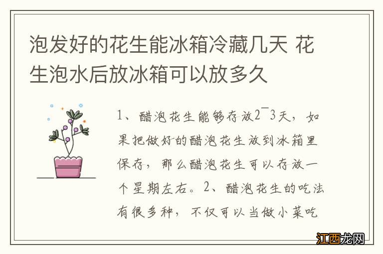 泡发好的花生能冰箱冷藏几天 花生泡水后放冰箱可以放多久