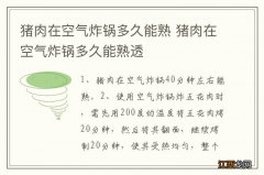 猪肉在空气炸锅多久能熟 猪肉在空气炸锅多久能熟透