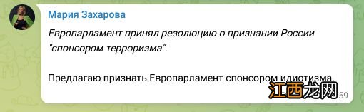 欧洲议会将俄列为“支恐国家”，扎哈罗娃回击