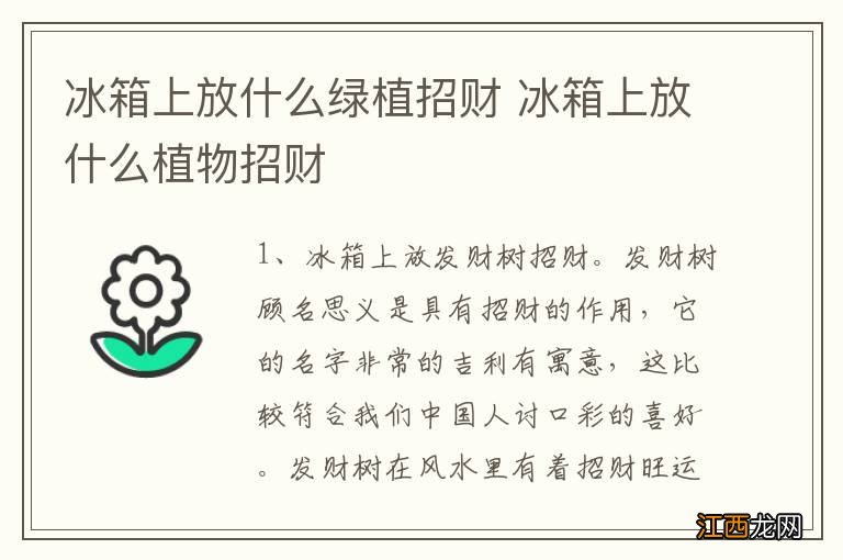 冰箱上放什么绿植招财 冰箱上放什么植物招财