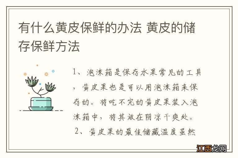 有什么黄皮保鲜的办法 黄皮的储存保鲜方法