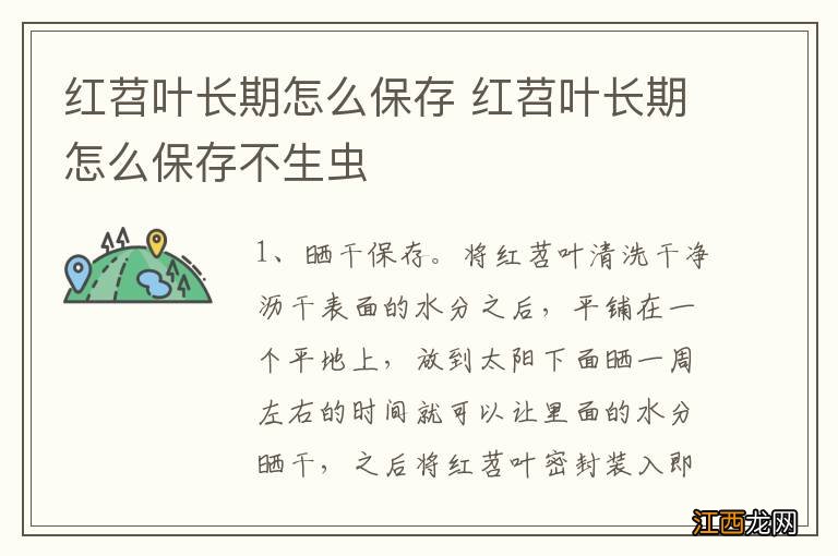红苕叶长期怎么保存 红苕叶长期怎么保存不生虫