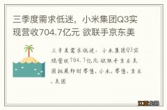 三季度需求低迷，小米集团Q3实现营收704.7亿元 欲联手京东美团拓展即时零售