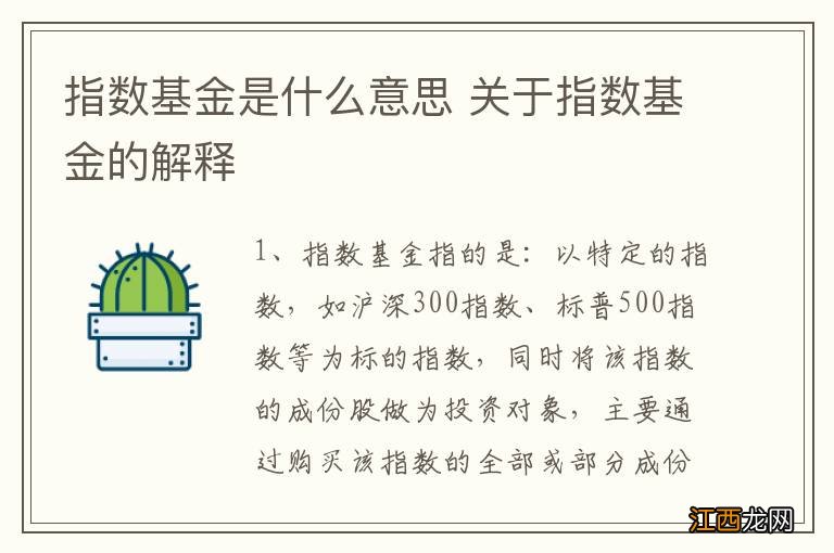 指数基金是什么意思 关于指数基金的解释