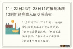 11月22日23时-23日11时杭州新增13例新冠病毒无症状感染者
