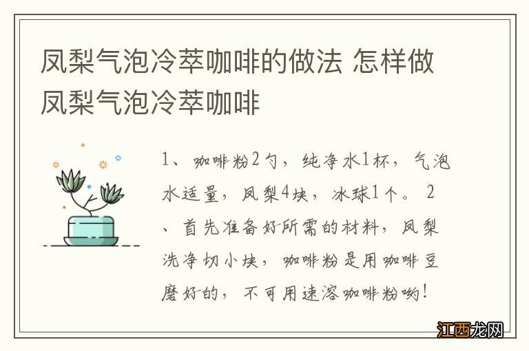 凤梨气泡冷萃咖啡的做法 怎样做凤梨气泡冷萃咖啡