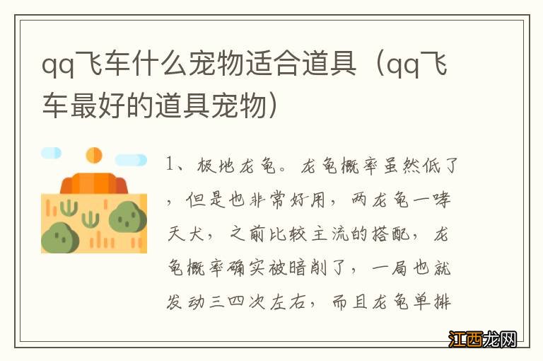 qq飞车最好的道具宠物 qq飞车什么宠物适合道具