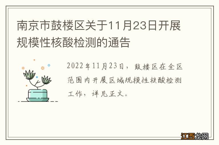 南京市鼓楼区关于11月23日开展规模性核酸检测的通告