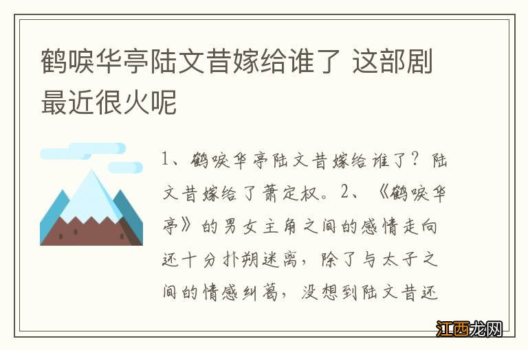 鹤唳华亭陆文昔嫁给谁了 这部剧最近很火呢